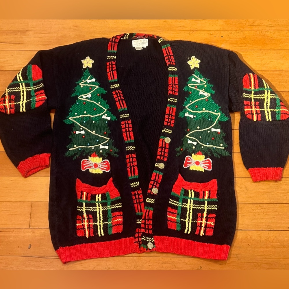 Vintage 90s Jennifer Reed Christmas cardigan womens size Large